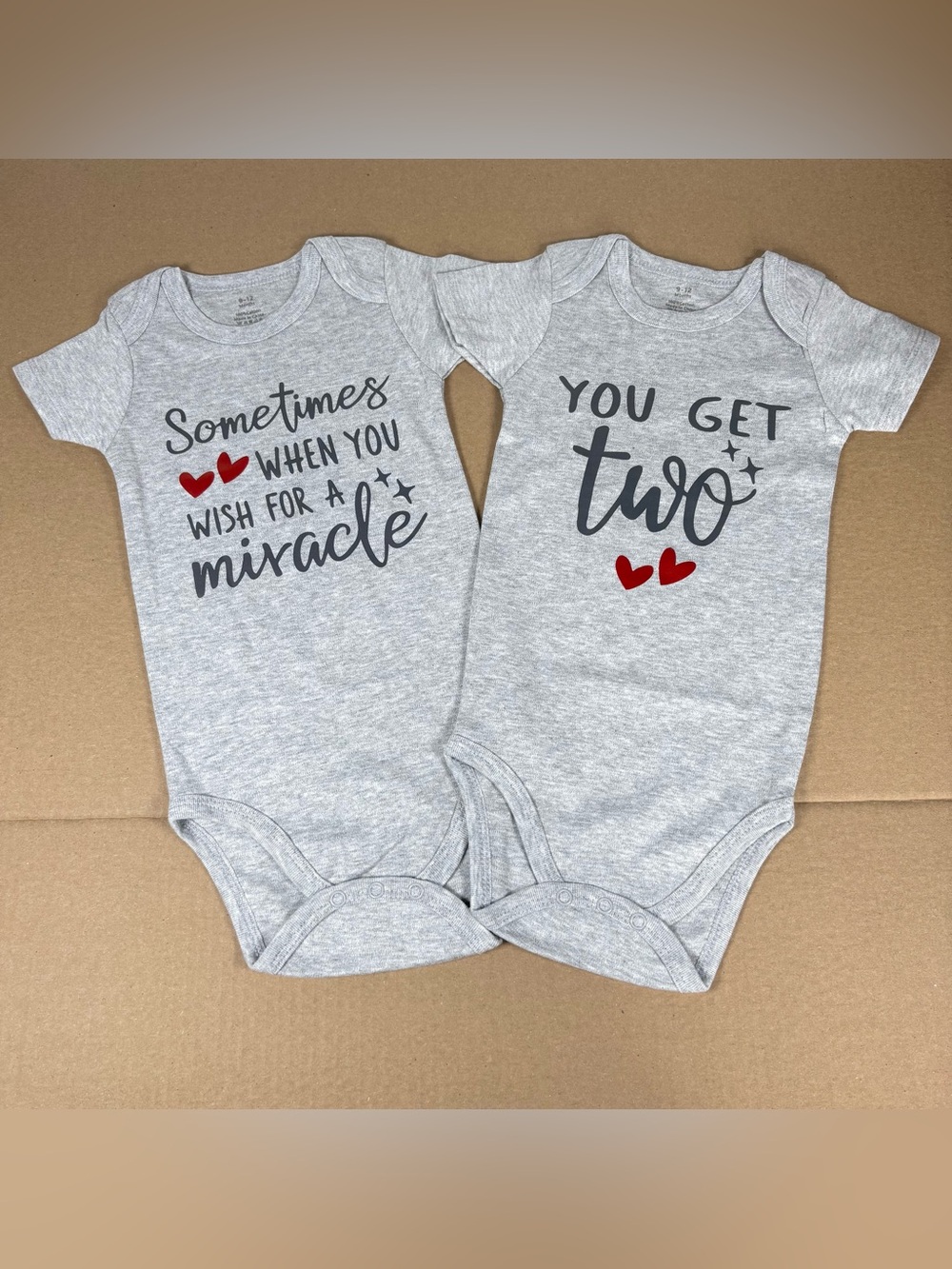 NWOT Twin Baby Onesies Set “Sometimes When You Wish for a Miracle, You Get TWO”